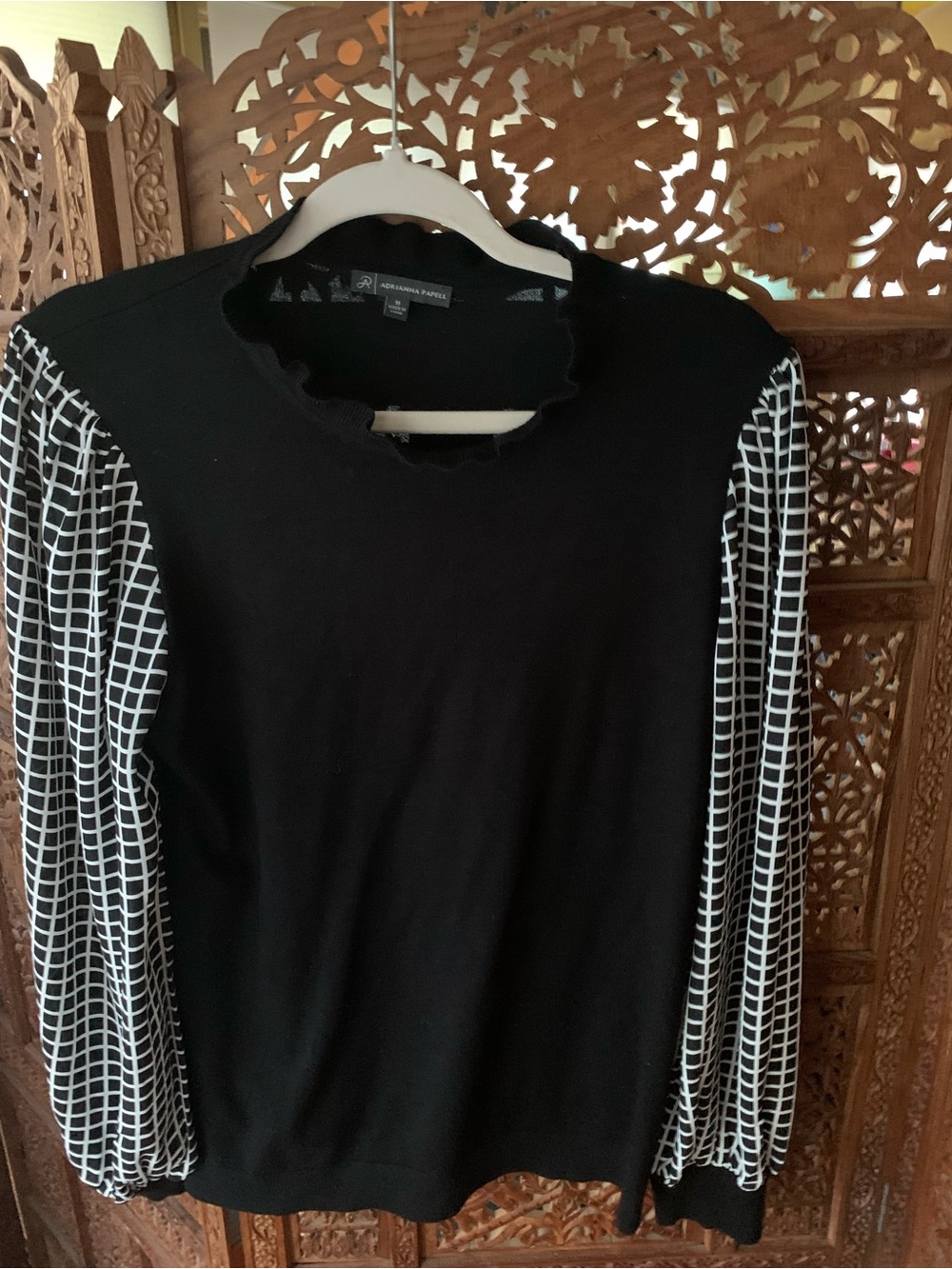 Adrianna Papell Black Knit Top with Scalloped Neckline